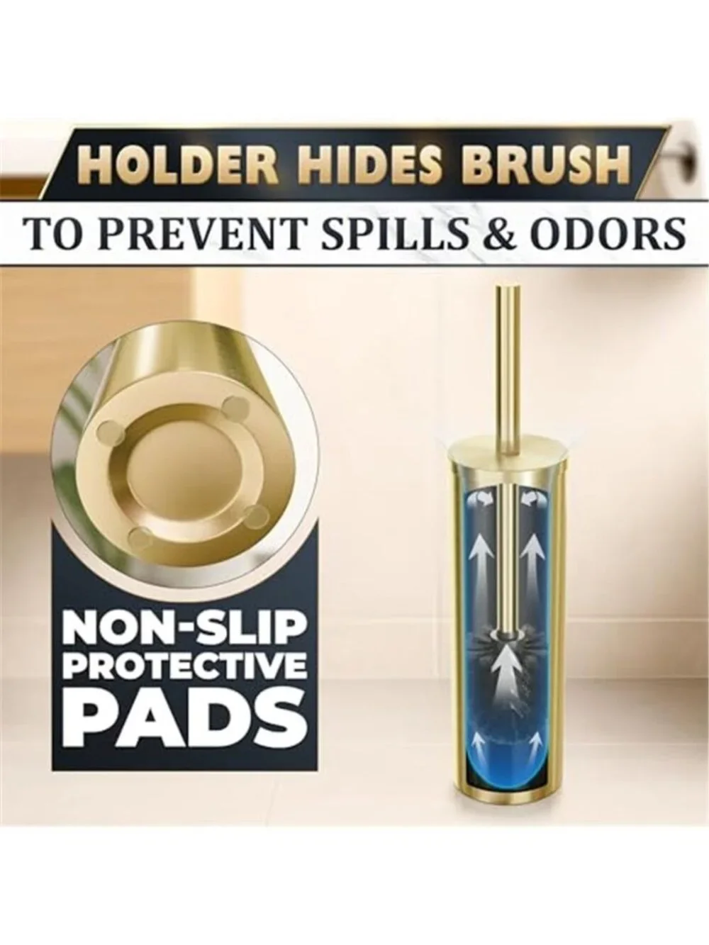 Gold Toilet Brush Holder Stainless Steel Bathroom Cleaning Brush Modern Set